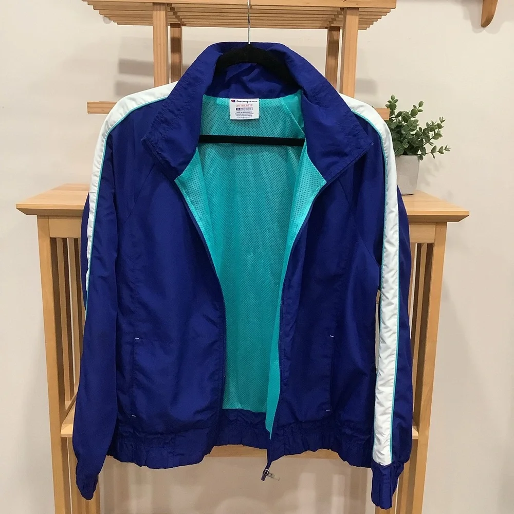 Vintage Y2K Champion Blue Teal White Colour Block Zippered Jacket Size XL - Picture 4 of 13